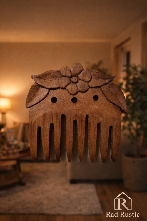 شانه چوبی منبت کاری از جنس گردو کاملا دستساز