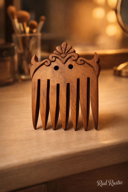 شانه چوبی منبت کاری از جنس گردو کاملا دستساز