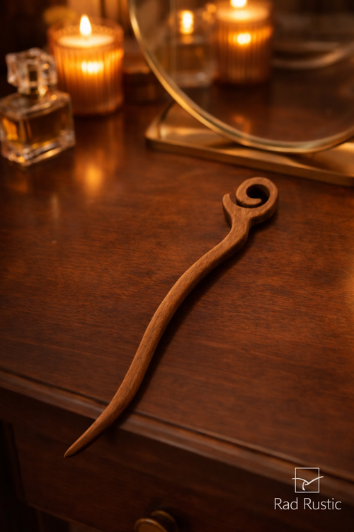 کانزاشی چوبی _ گیره مو ژاپنی چوب گردوی سیاه مدل پیچ