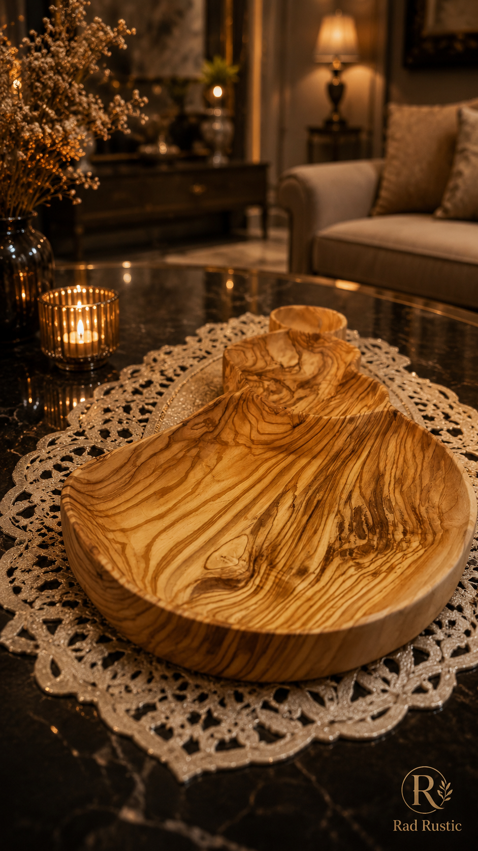 سینی مزه رستیک چوب خوش نقش و نگار زیتون