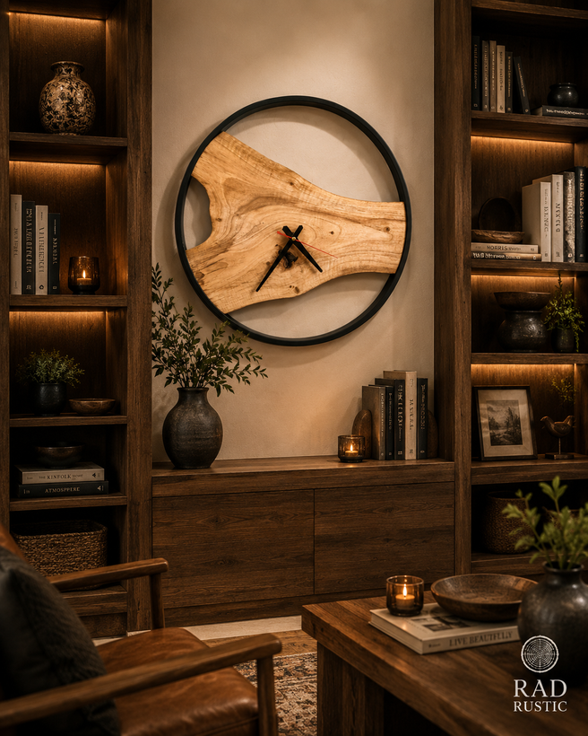 ساعت دیواری رستیک چوبی قطر 50 از جنس چوب گردو