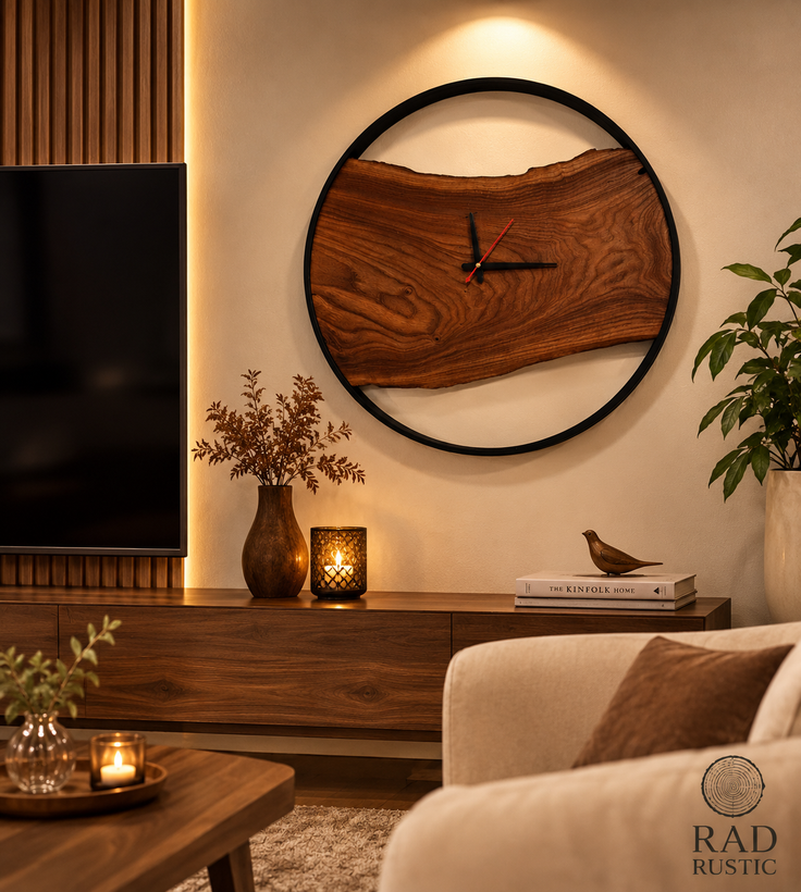 ساعت دیواری رستیک چوبی قطر ۷۰از جنس چوب نارون